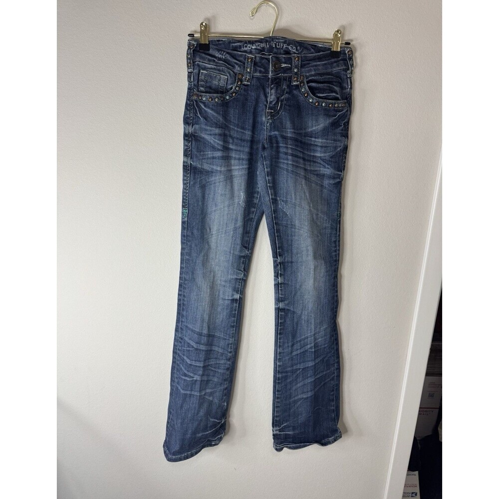 Cowgirl Tuff Co. Women's Blue Medium Wash Slim Bootcut Studded Embroidered